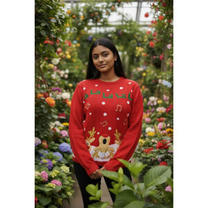 Ugly Christmas Sweater FA LA LA LA Singing Reindeer Holiday Time Red Small